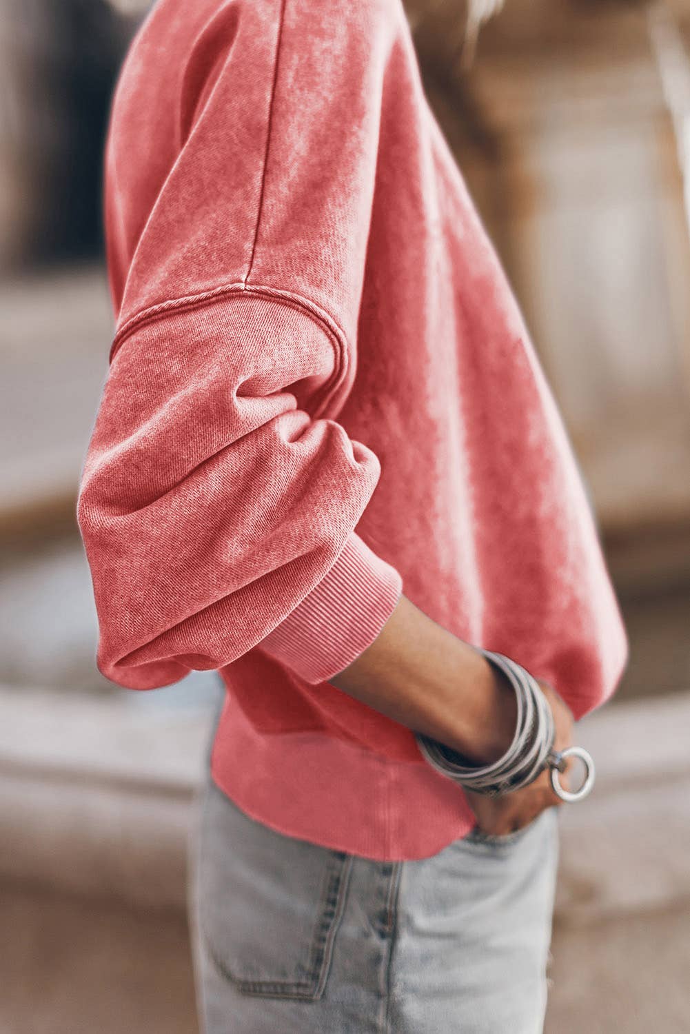 Drop Shoulder Crew Neck Pullover Vintage Look Sweatshirt