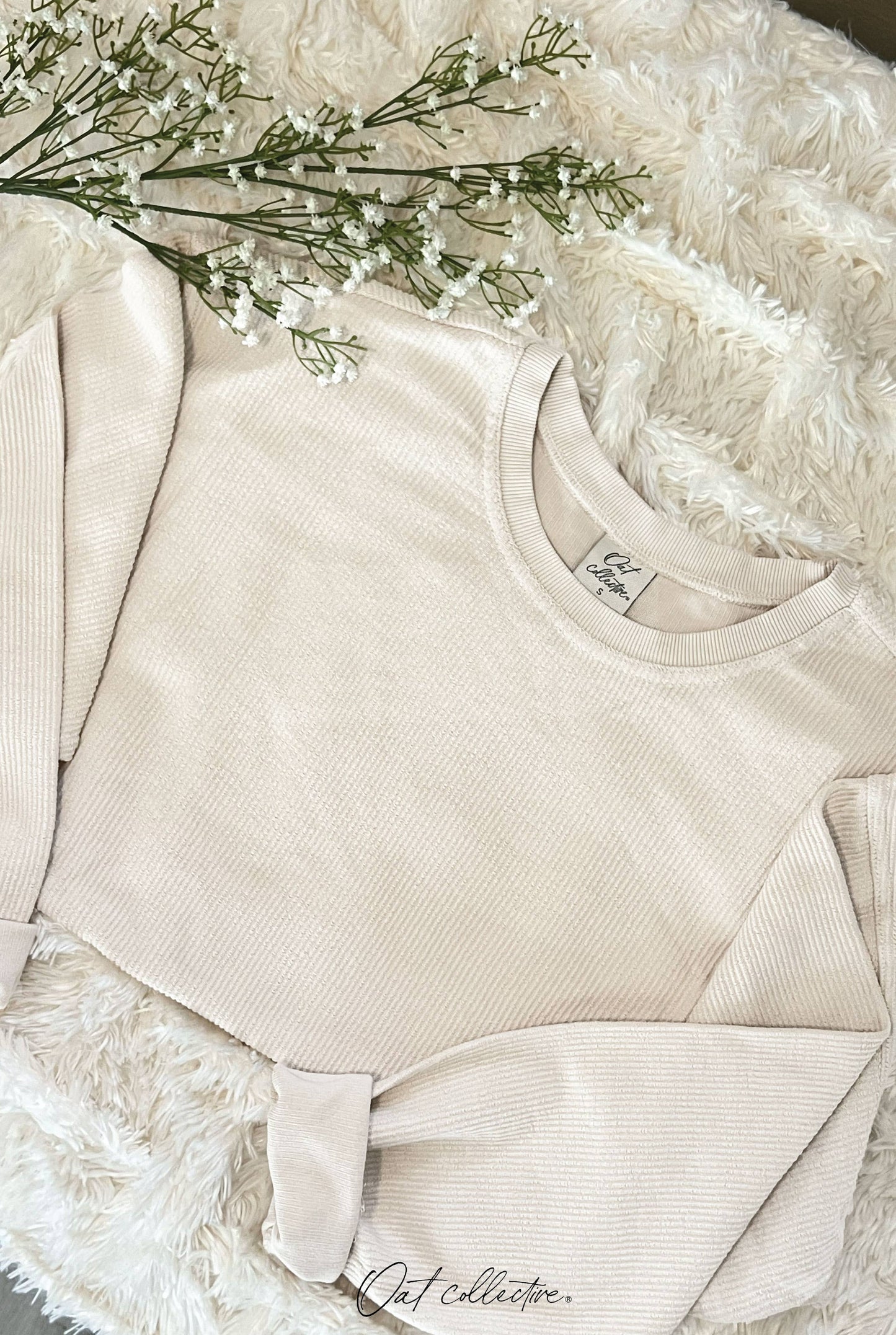 Cropped Thermal Vintage Pullover Latte