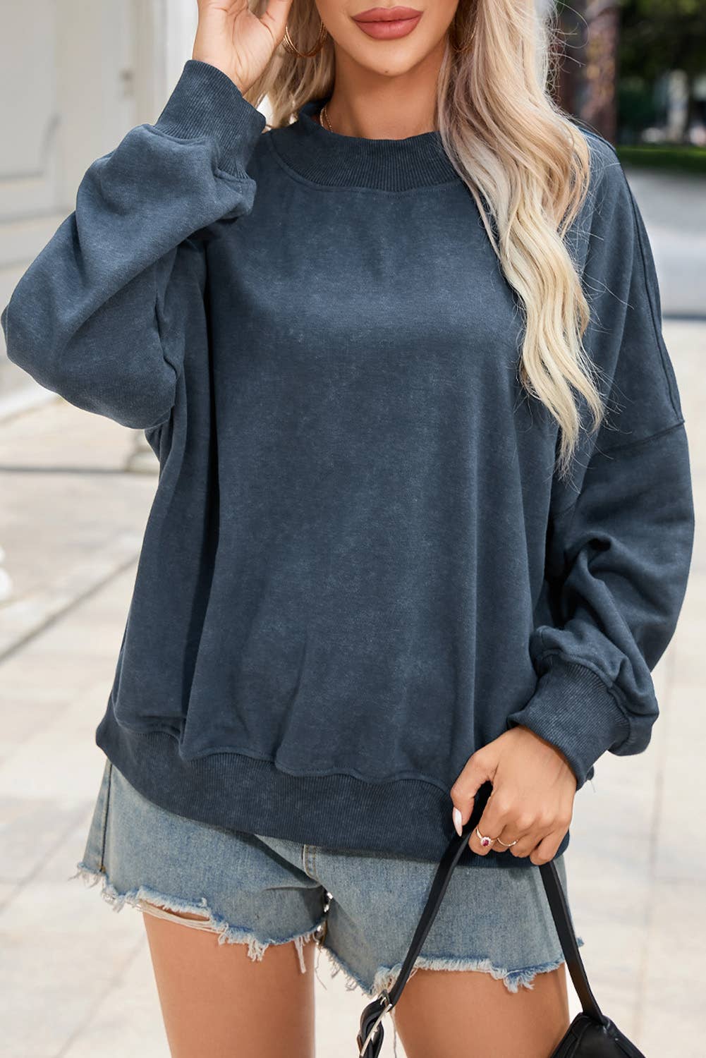 Drop Shoulder Crew Neck Pullover Vintage Look Sweatshirt